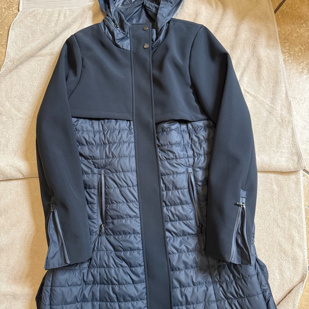 Milano Navy Quilted Hooded Puffer Coat